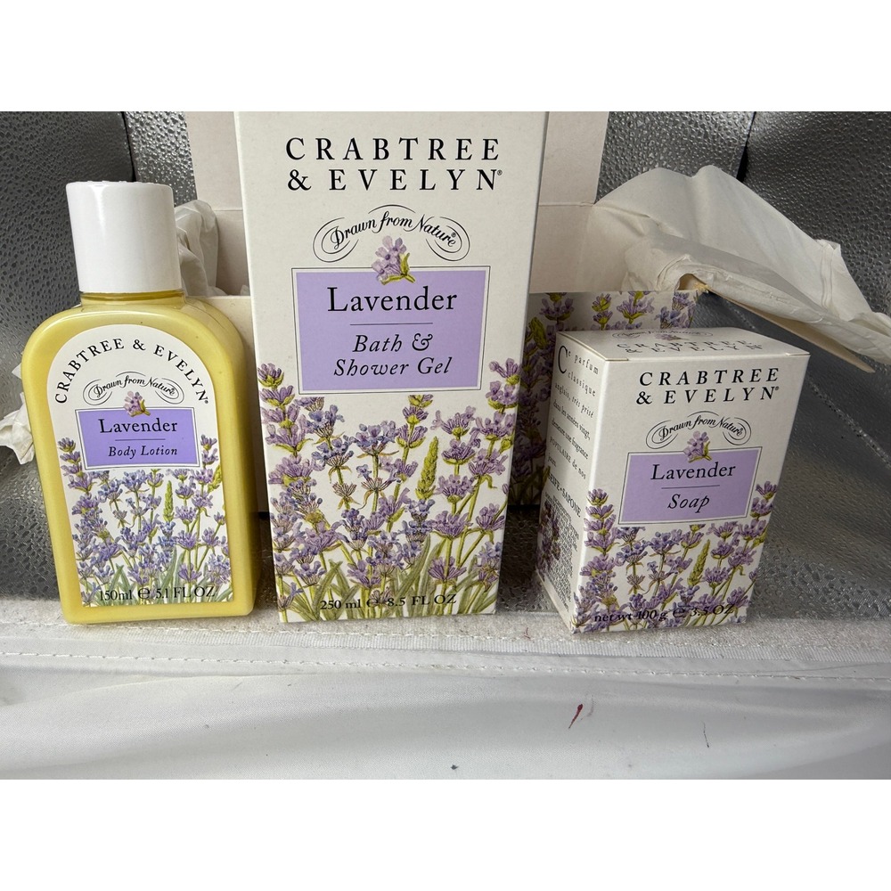 Crabtree & Evelyn‎ Lavender Gift Set Body Lotion Bath Gel Soap